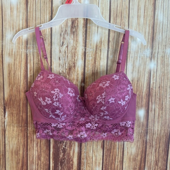 Adored by Adore Me Women’s Pink Floral Underwire Longline Lace Bra Size 36D - Picture 5 of 8